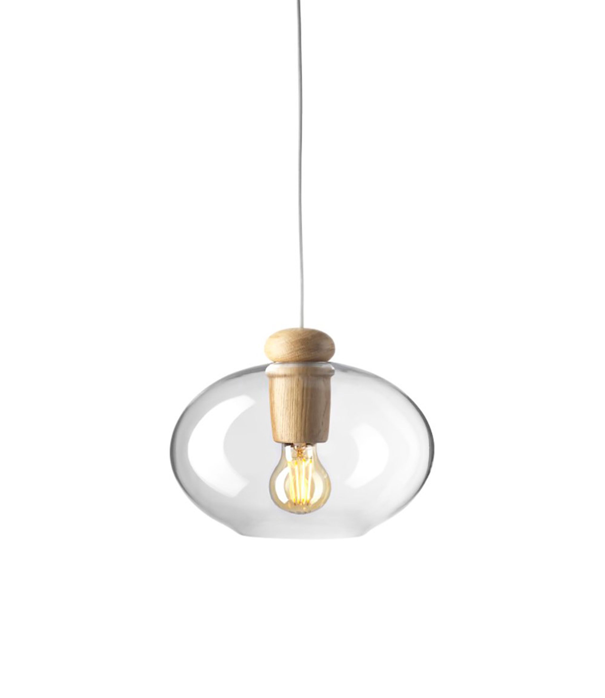 FDB Møbler / Furniture - Hanglamp - U2 - Hiti  - Oak / white cord / clear glass