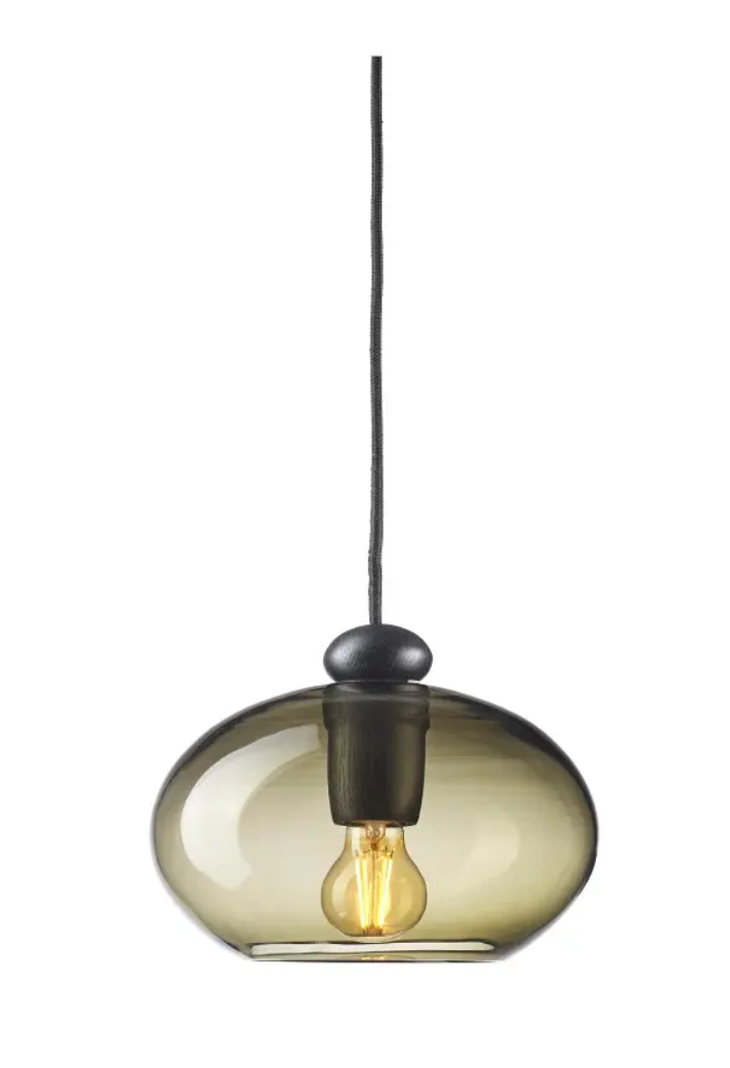 FDB Møbler / Furniture - Pendant lamp - U2 - Hiti  - Eg, sort / Sort ledning/ Røgfarvet glas