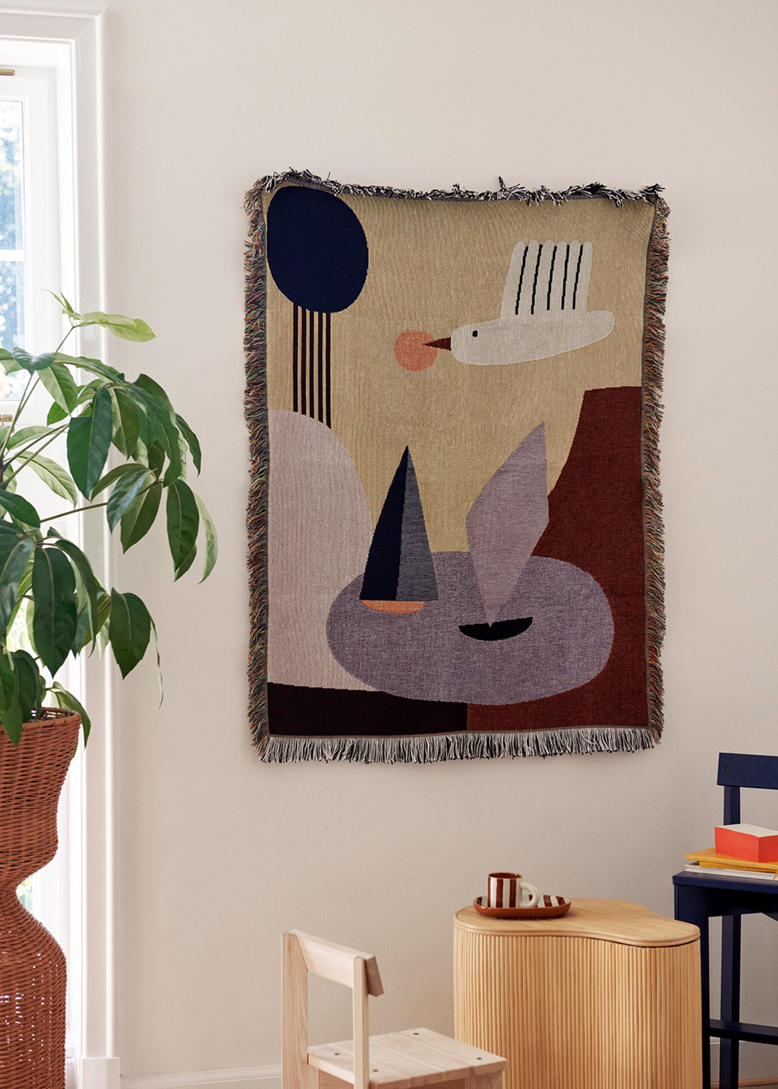 Ferm Living - Tæppe - Bird Tapestry Blanket - Beige