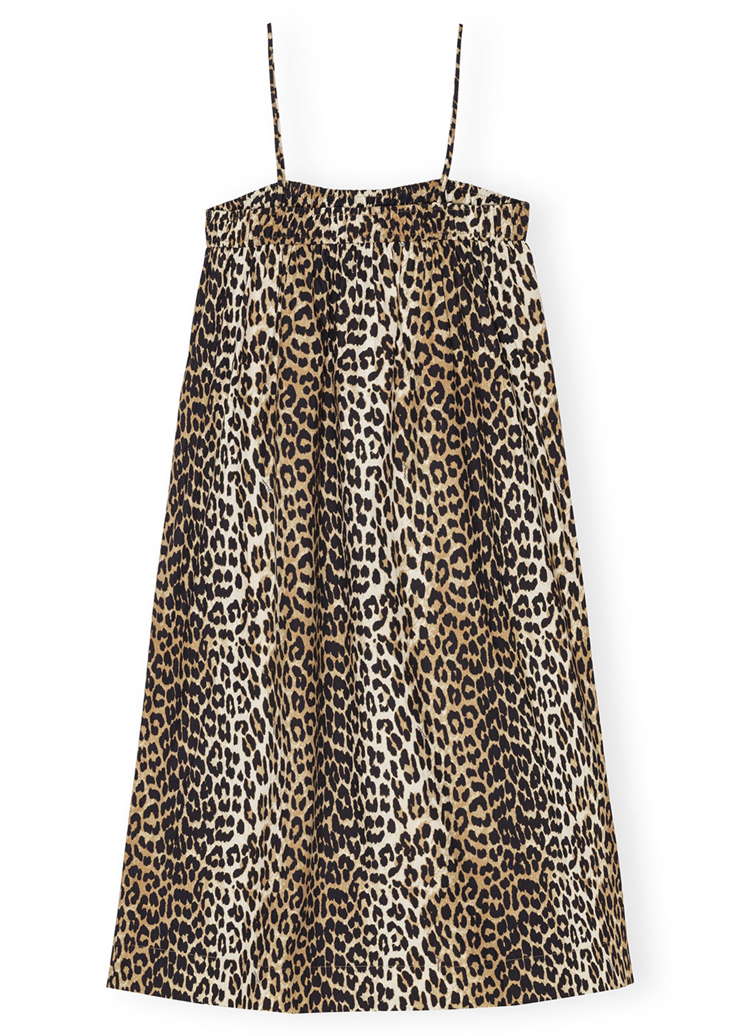 Ganni - Jurk - Printed Cotton Midi Strap Dress - Leopard