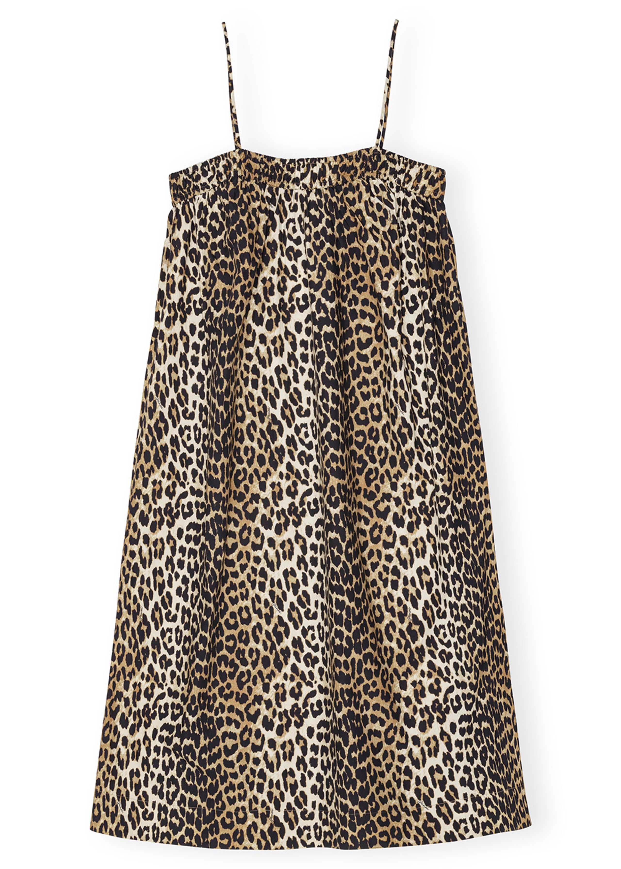 Ganni - Jurk - Printed Cotton Midi Strap Dress - Leopard