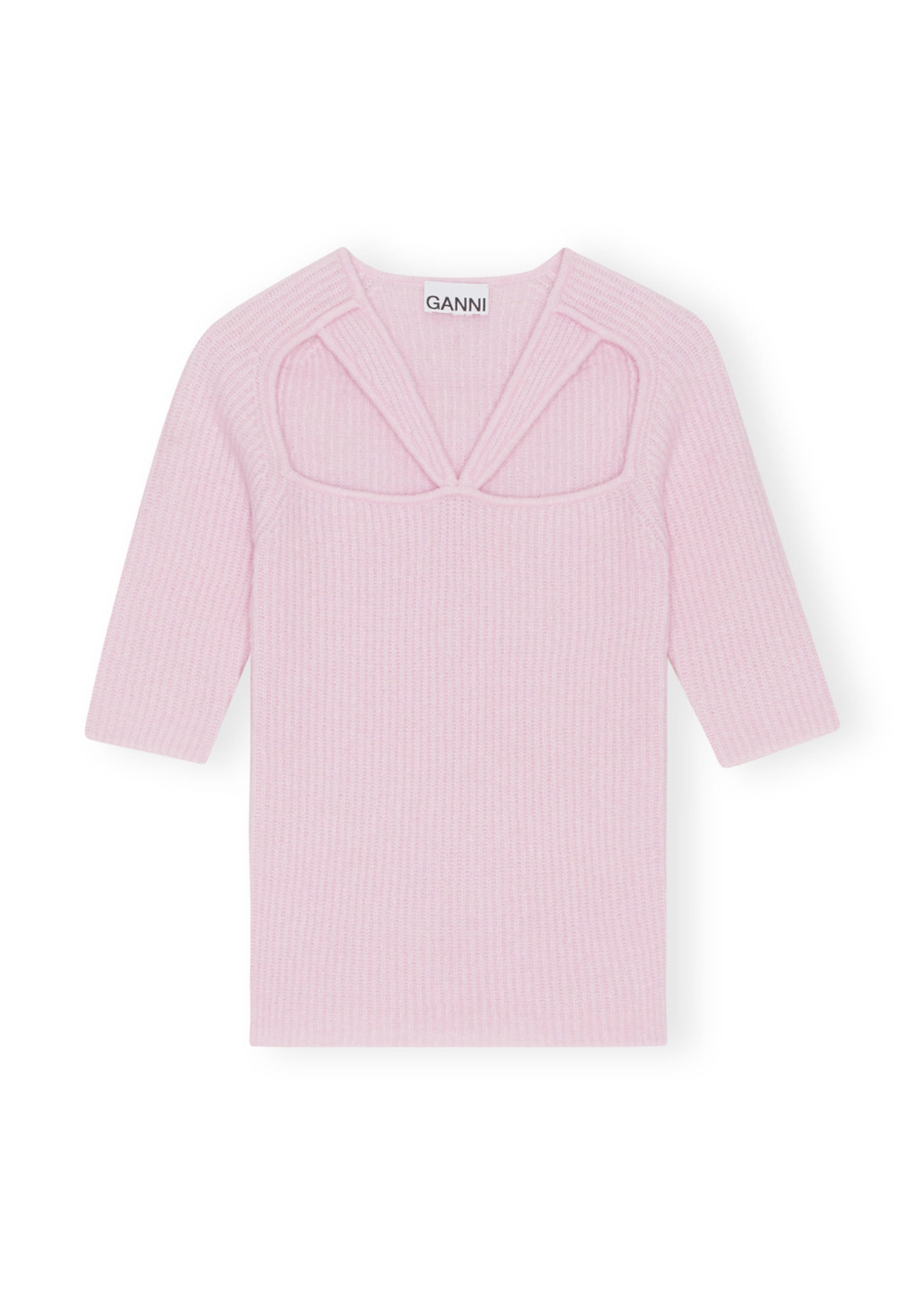 Ganni - Strickware - Soft Wool Cut Out Top - Pink Tulle