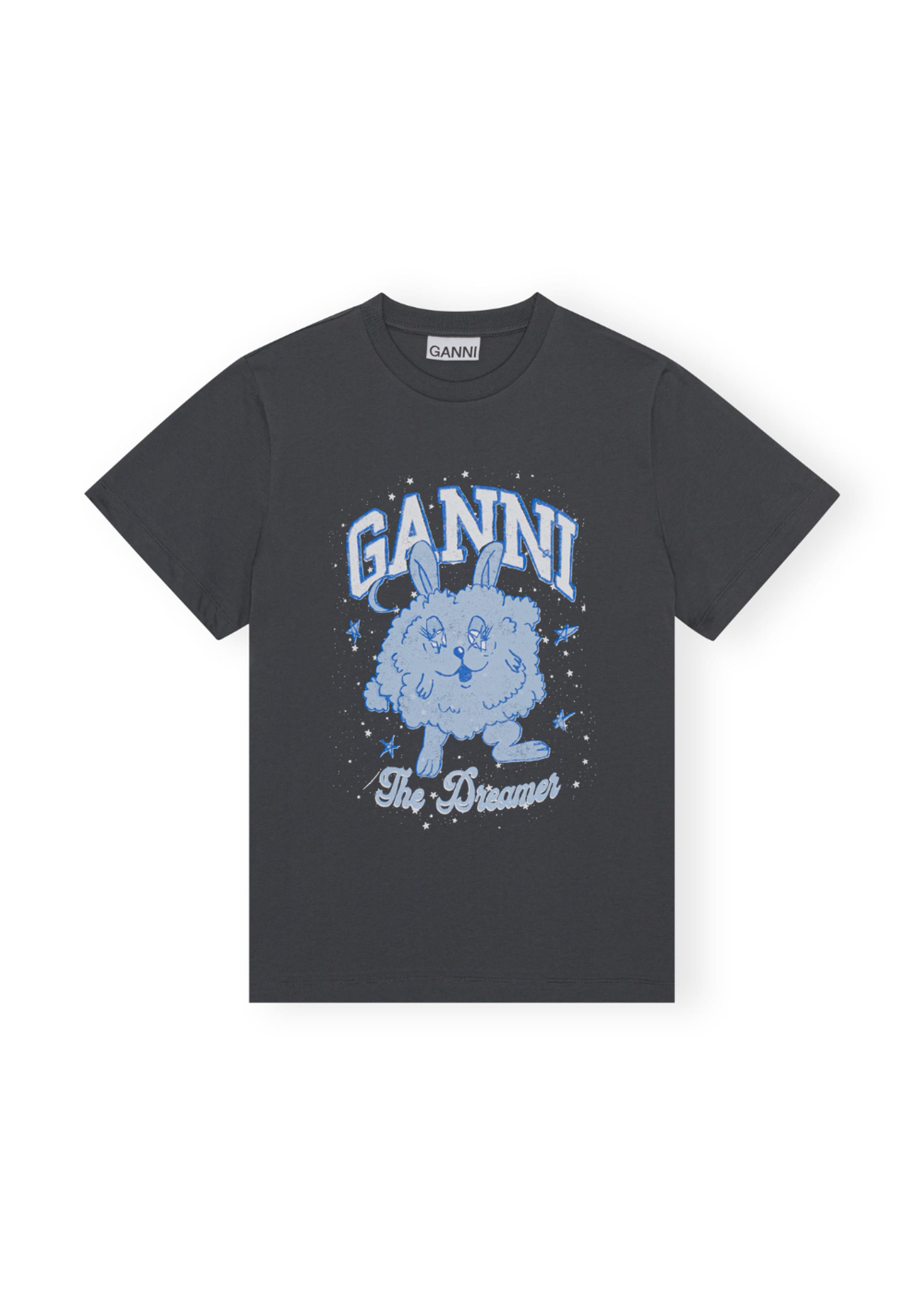 Ganni - T-Shirt - Basic Jersey Love Bunny Relaxed T-shirt - Volcanic Ash/Light Blue