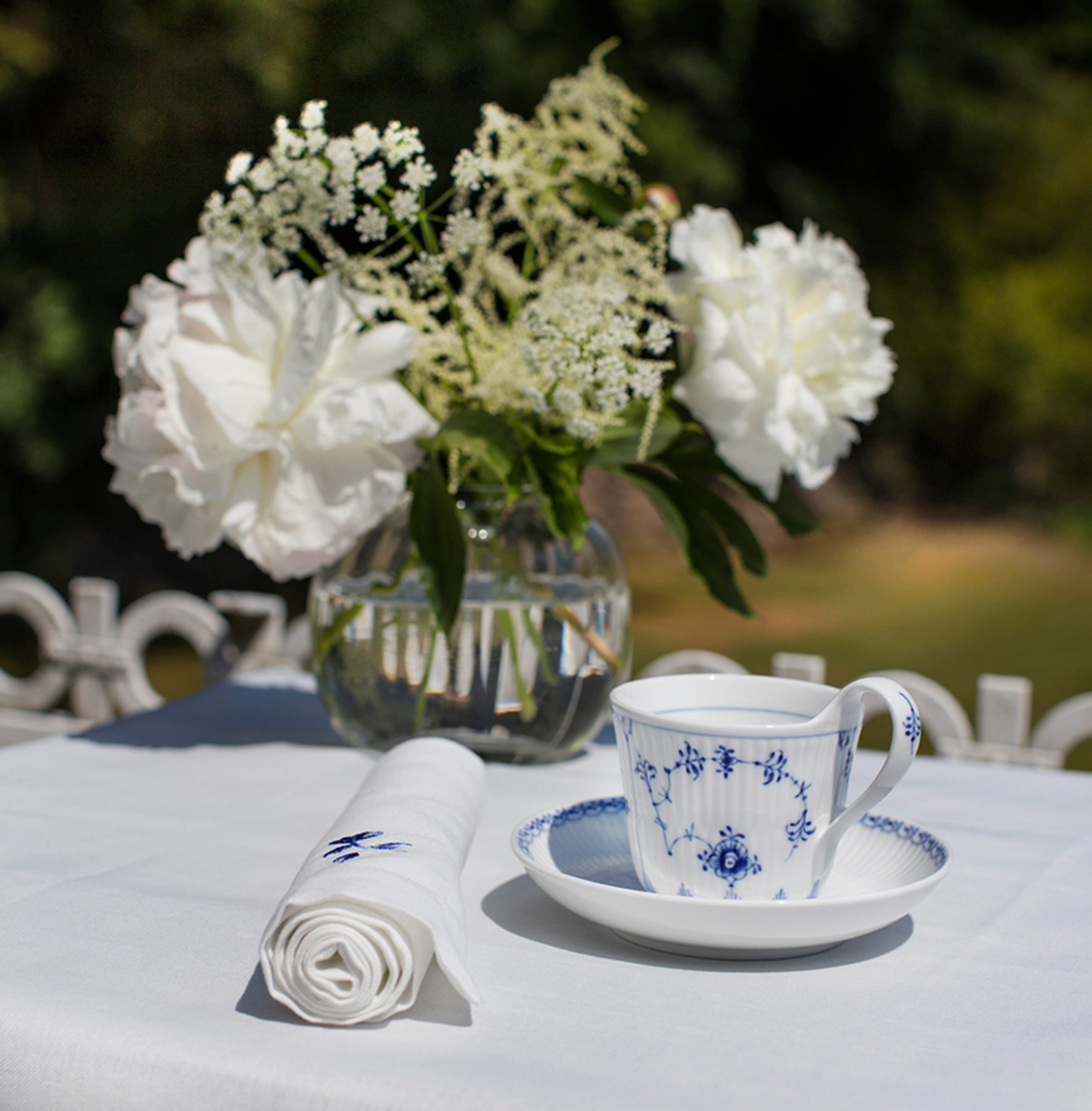 Langkilde & Søn - Doek servetten - 6 servietter med blomster - White/Blue