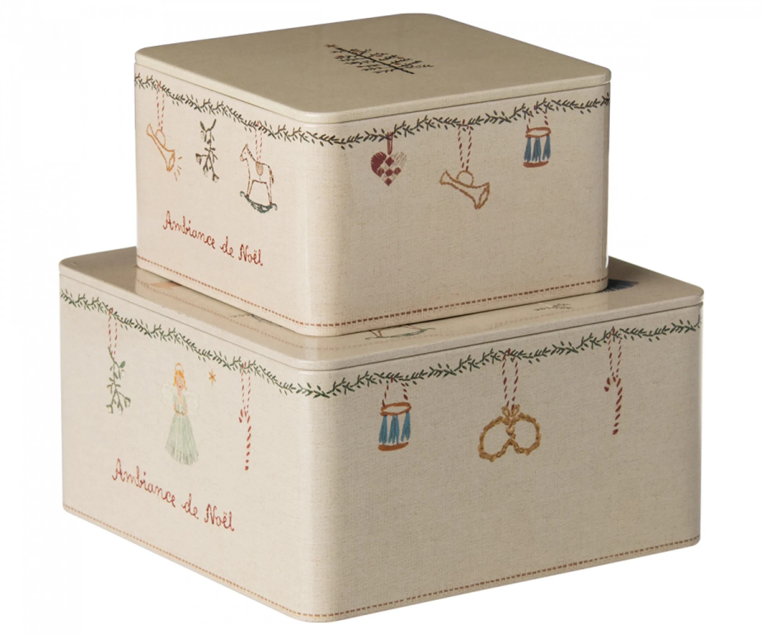 Maileg - Metal Box, Ambiance de Noël - Boîtes de rangement - 2 pc set