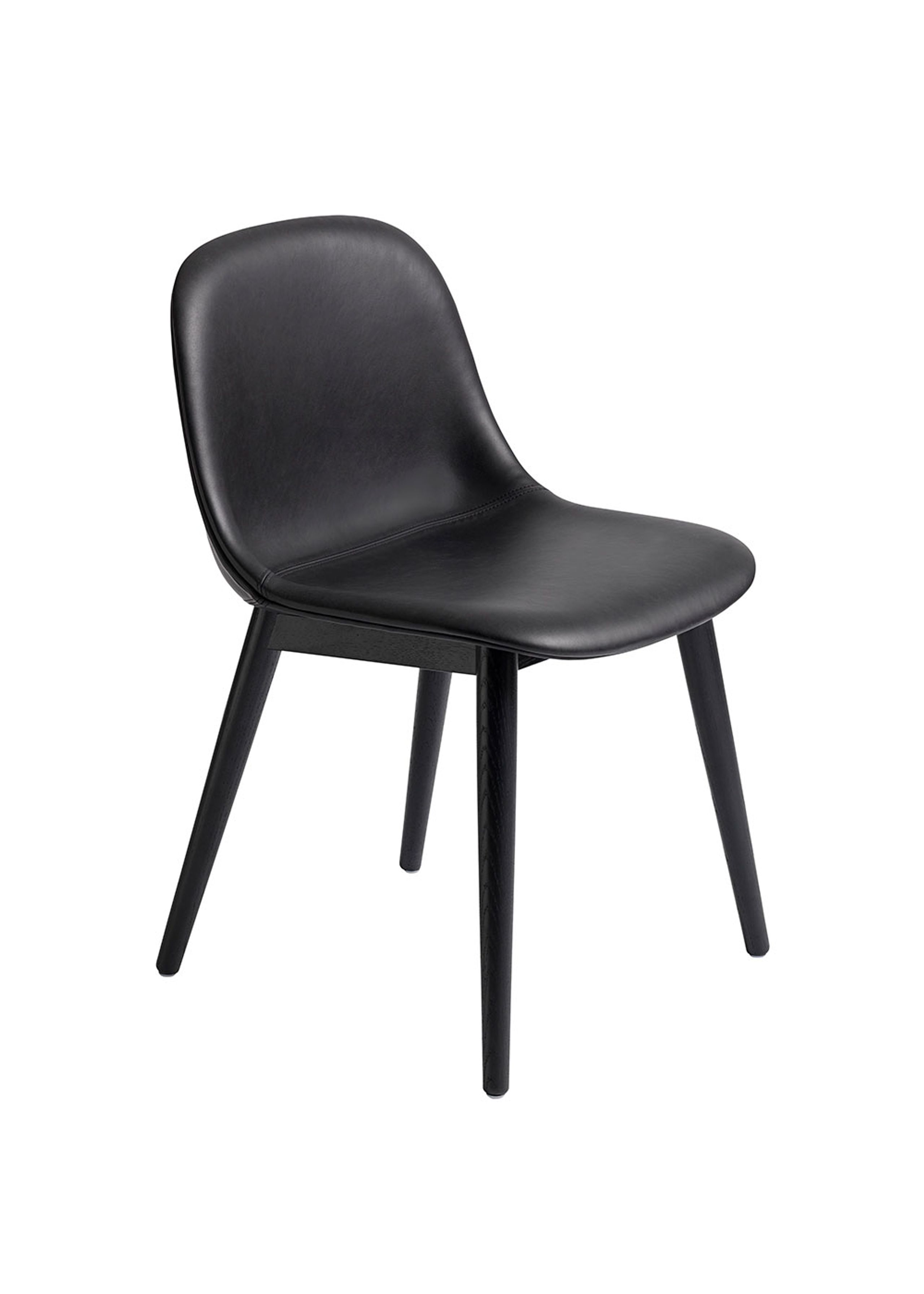 Muuto - Cadeira de jantar - Fiber Side Chair - Wood Base - Refine Leather Black/Black