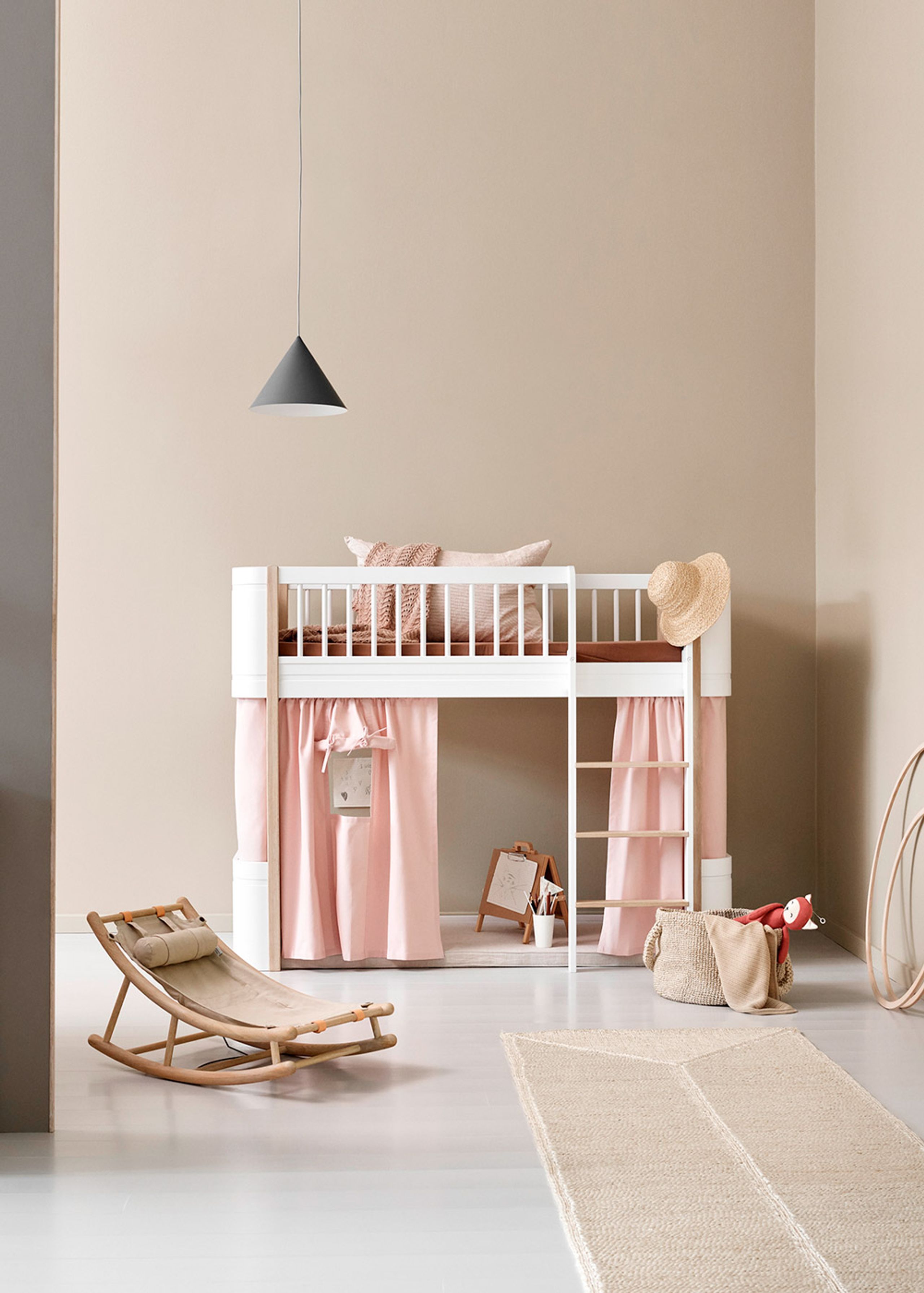 Oliver Furniture  - Børne sengeforhæng - Forhæng til Wood Mini+ Halvhøj Seng - Rosa