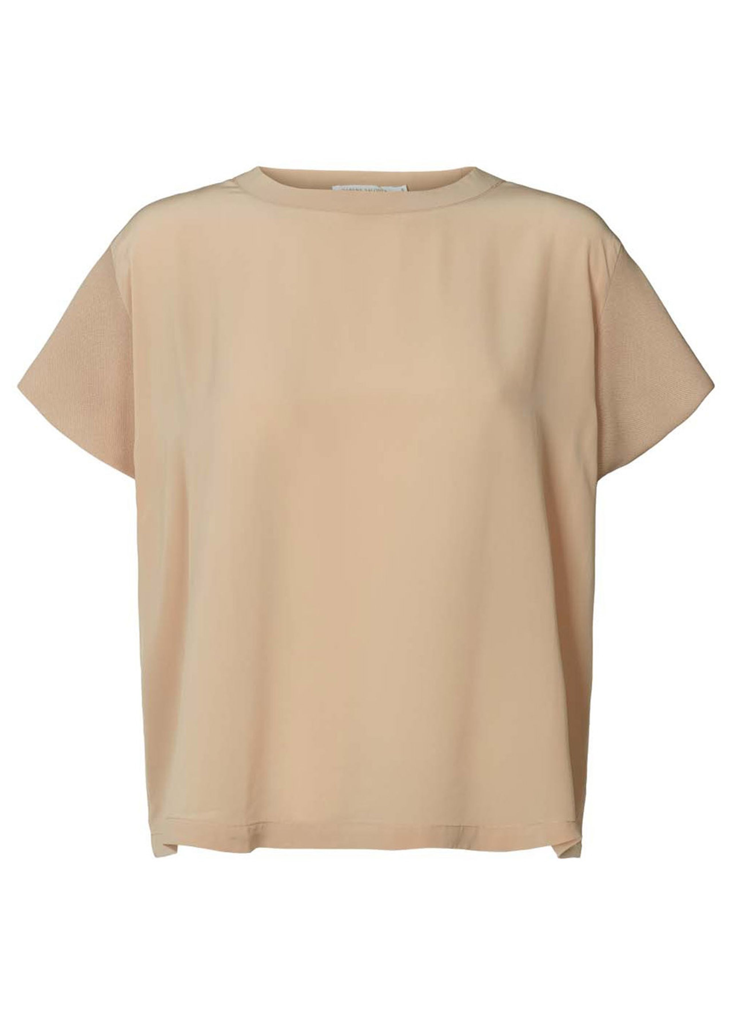 Rabens Saloner - T-shirt - Bjanka - Sheer Panel Tee - Sandstone