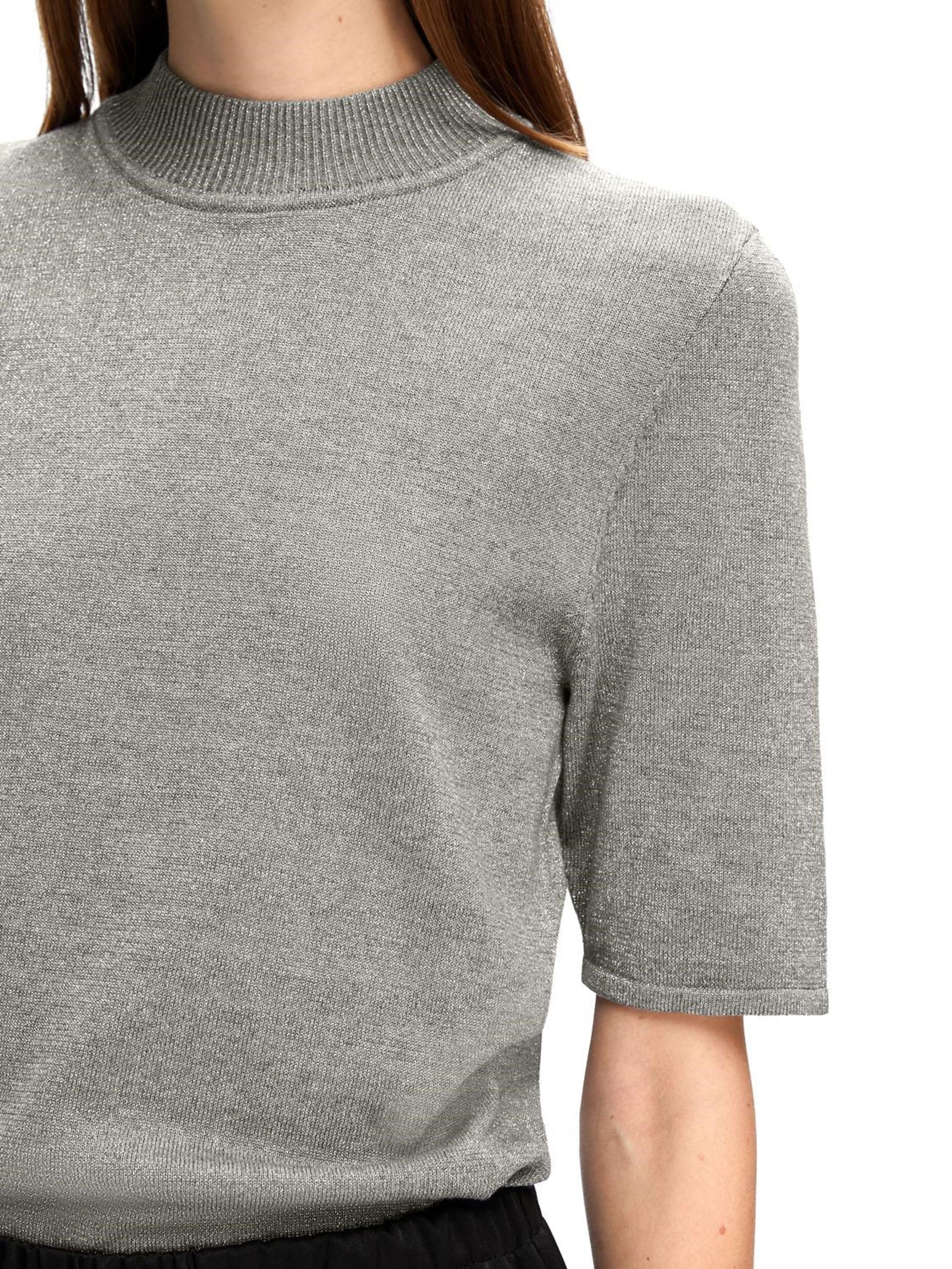 Selected Femme - T-Shirt - SLFLura Lurex 2/4 Knit Tee - Medium Grey Glitter