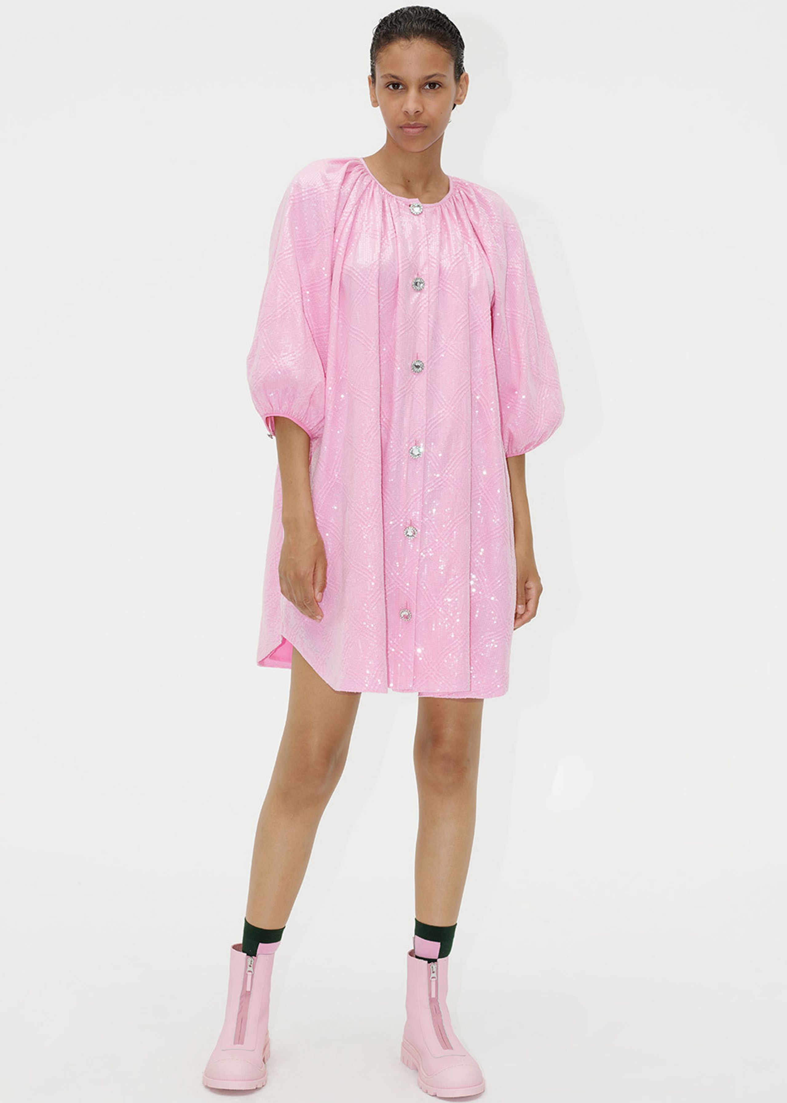 Stine Goya - Dress - Yordano - Liquified Grid Pink