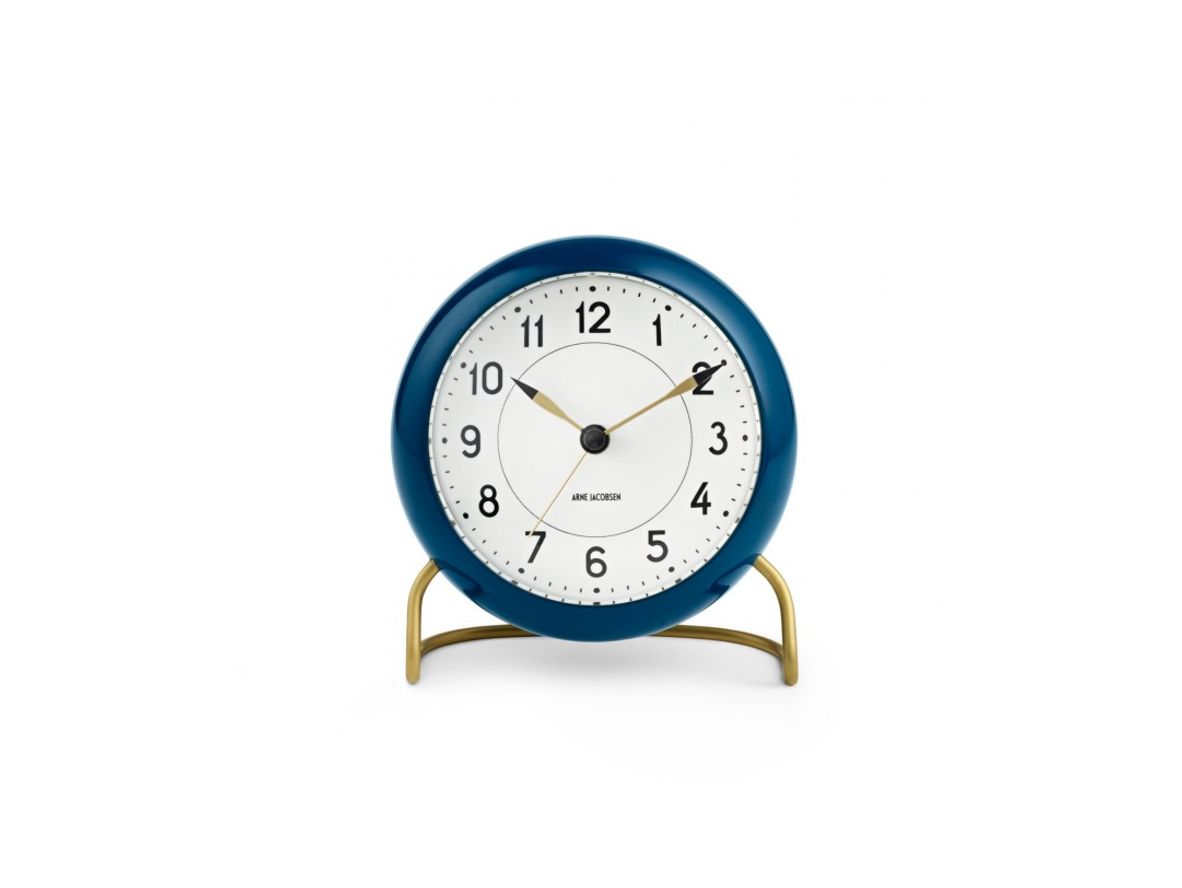 Produktfoto för Arne Jacobsen - Station Vægur - Klockan - Table clock petroleum/white - Ø11 cm