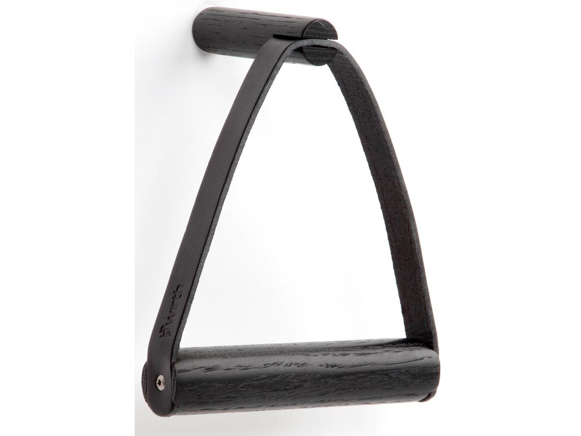 Produktfoto för EKTA Handvaerk - Toilet Paper Holder - Toalettpappershållare - Black oak & leather - W: 13 x H: 15 cm