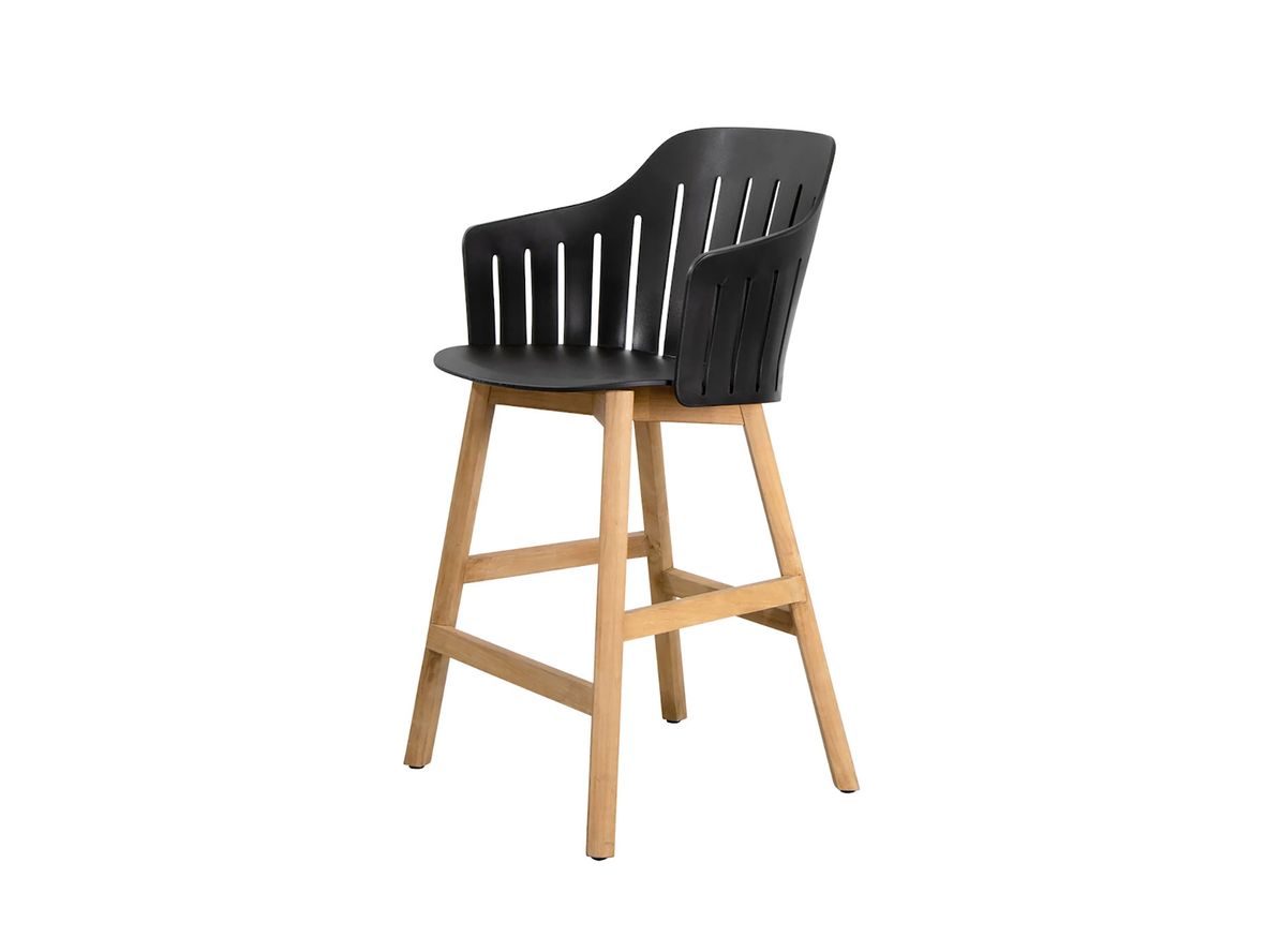 Image of Cane-line - Choice Counter Bar Chair - Indoor - Barstol - Frame: Teak / Seat: Black - W59 x D53 x H42 cm