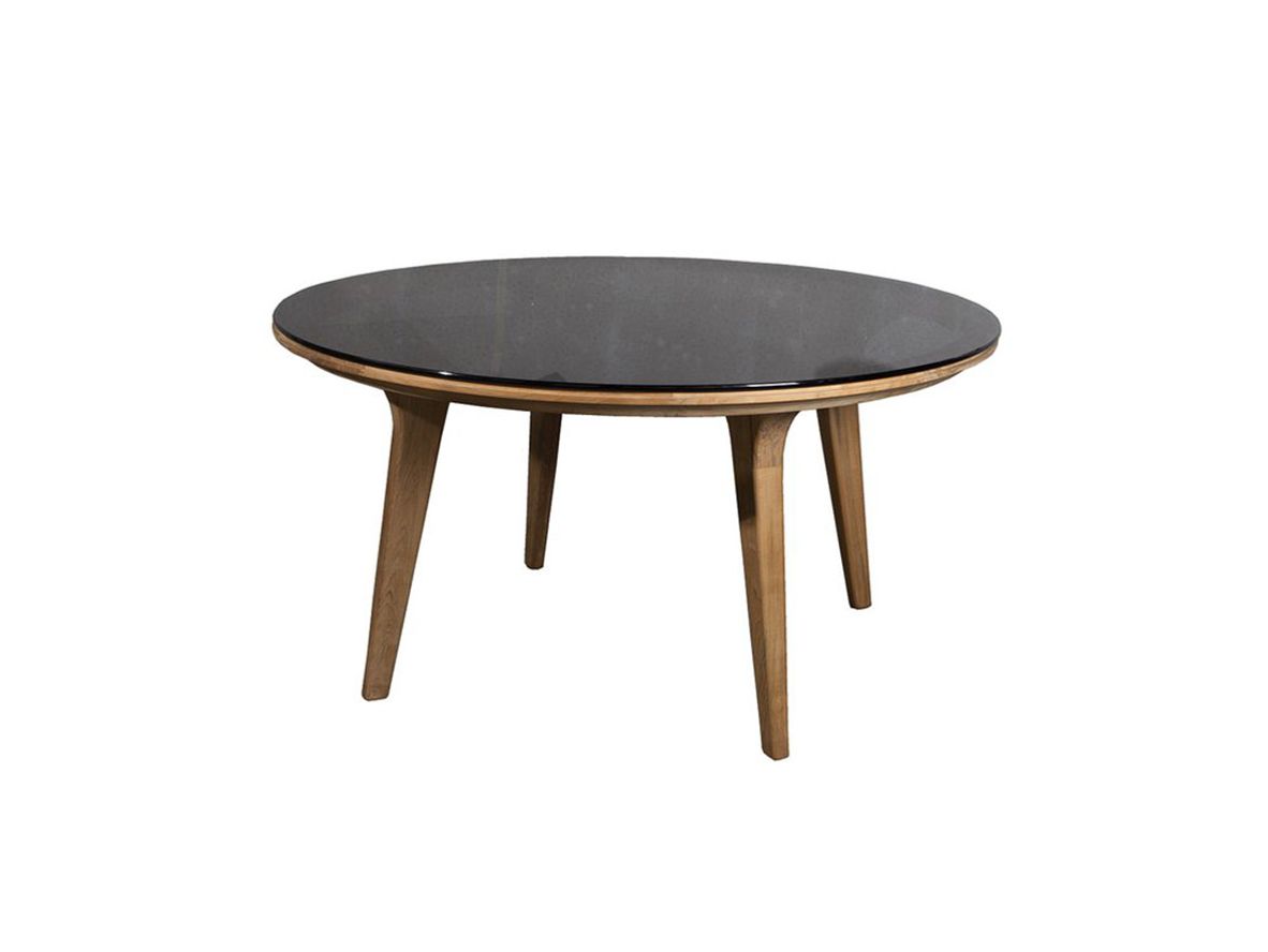 Image of Cane-line - Aspect Table - Matbord - Frame: Teak / Tabletop: Clear glass, Smokey black - Ø144 - Ø: 144 x H: 74 cm