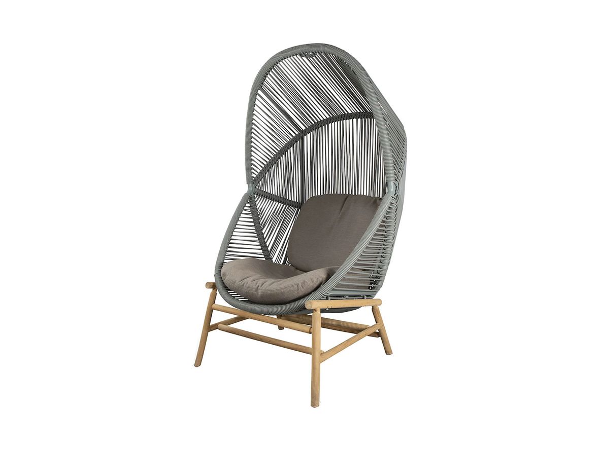 Image of Cane-line - Hive Hanging Chair - Hängande stol - Seat: Dusty Green, Aluminium / Frame: Teak / Cushion: Taupe, Cane-line AirTouch - W87 x D87 x H124 cm