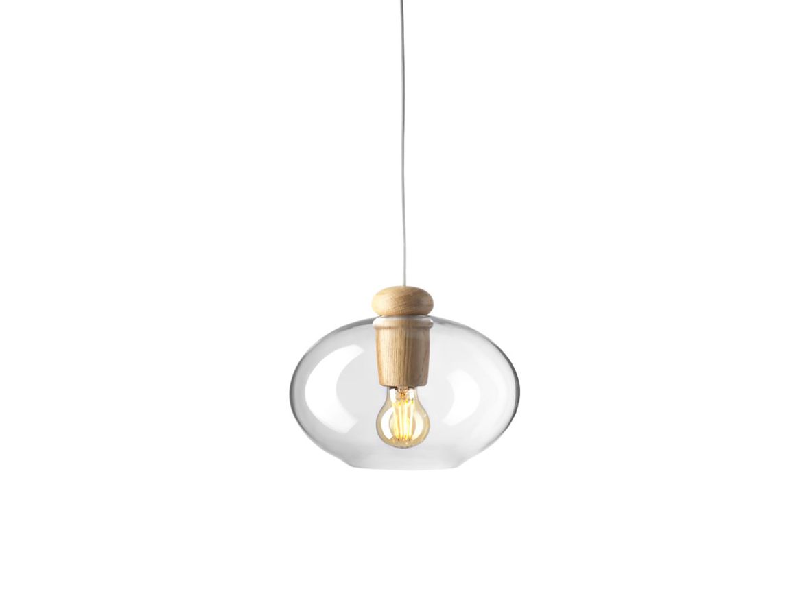 FDB Møbler / Furniture – U2 – Hiti  – Hängande lampa – Oak / white cord / clear glass – Ø: 26 x H: 19 cm