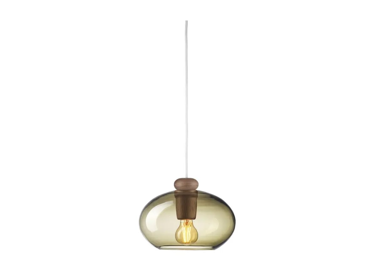 FDB Møbler / Furniture – U2 – Hiti  – Hängande lampa – Valnød / Hvid ledning/ Røgfarvet glas – Ø: 26 x H: 19 cm