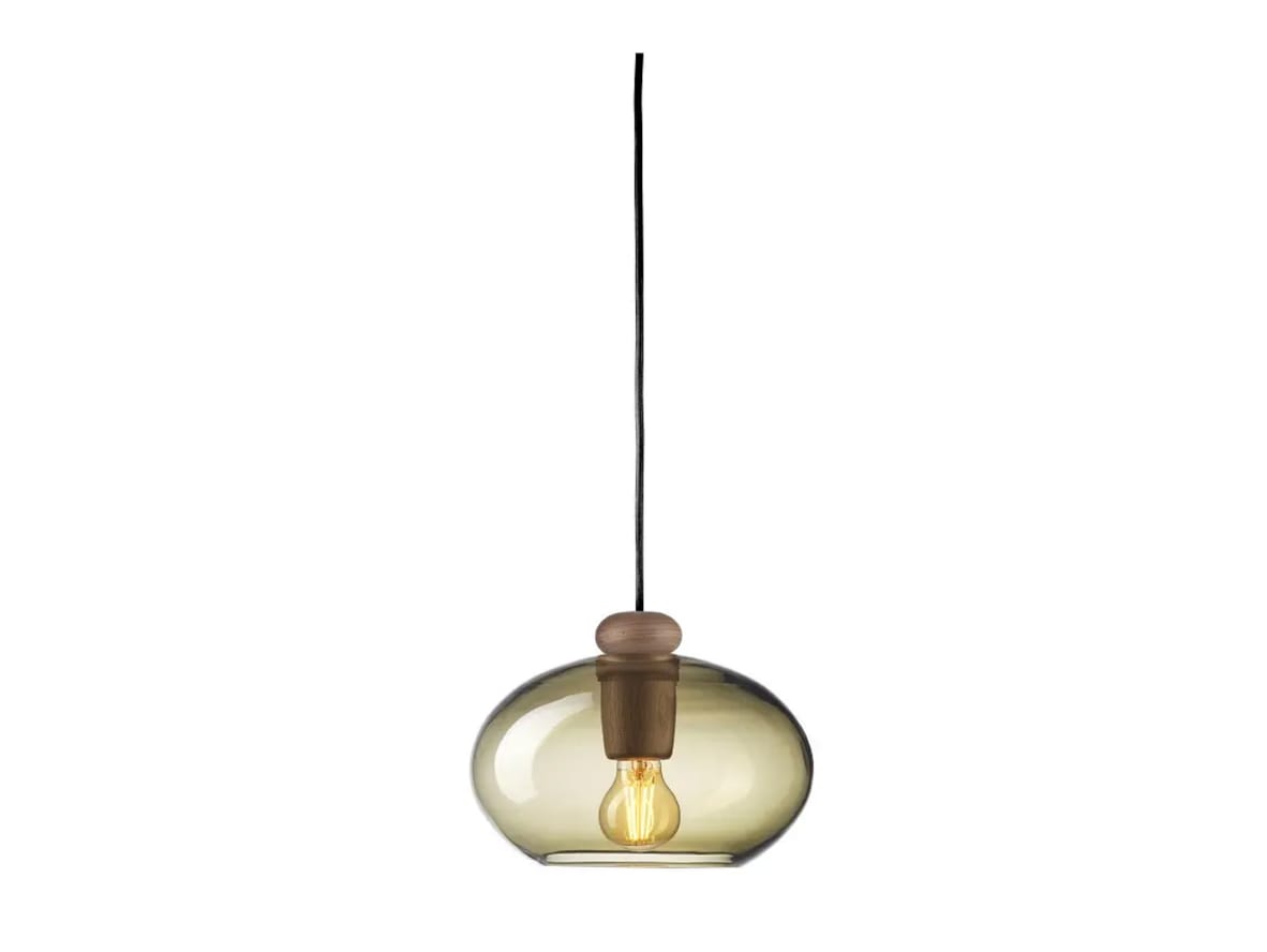 FDB Møbler / Furniture – U2 – Hiti  – Hängande lampa – Valnød / Sort ledning/ Røgfarvet glas – Ø: 26 x H: 19 cm