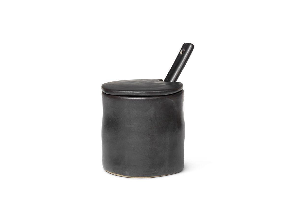 Image of Ferm Living - Flow Jar w. Spoon - Kruka - Black - W7,5 x H8 x D8 cm