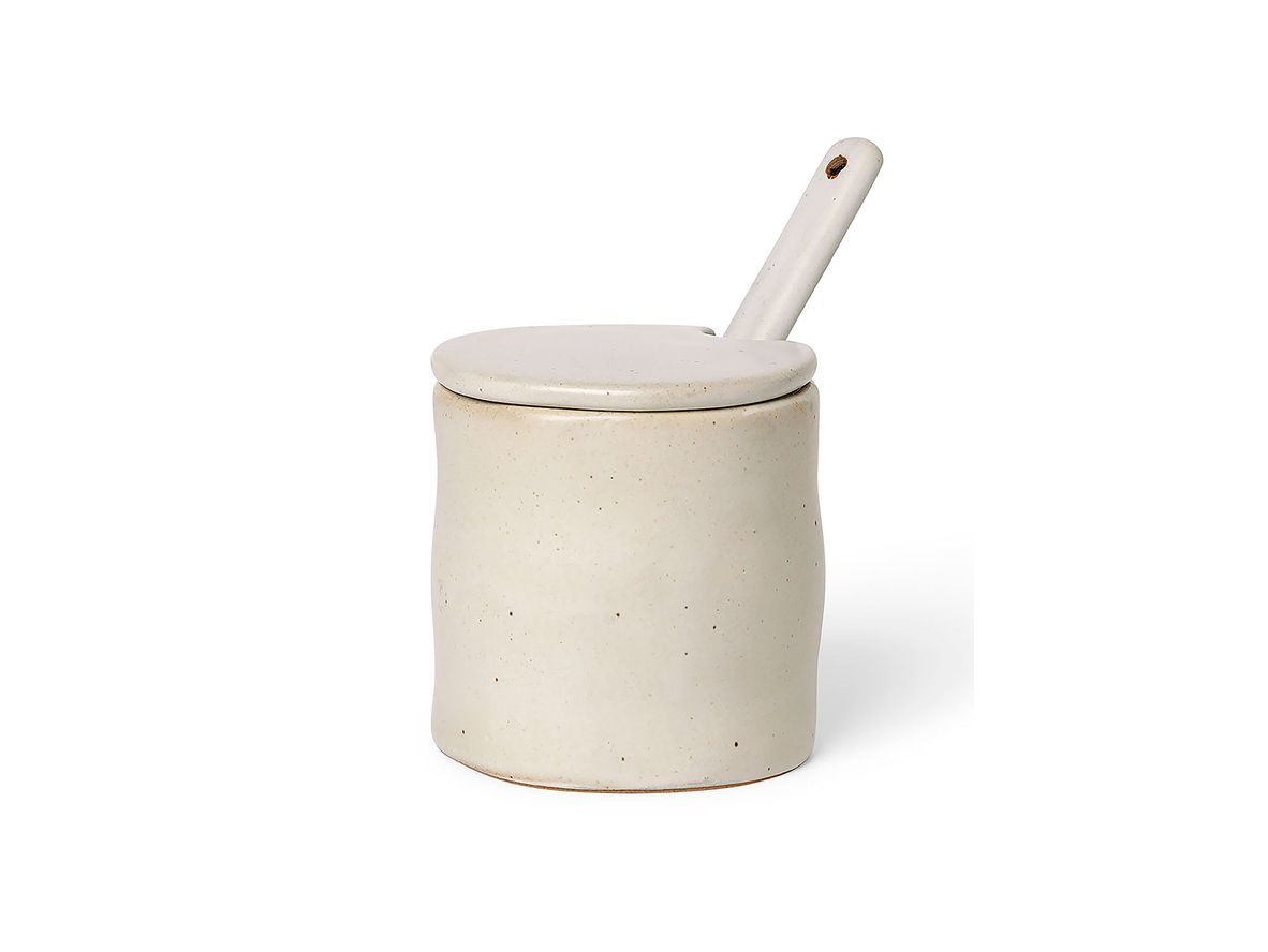 Produktfoto för Ferm Living - Flow Jar w. Spoon - Kruka - Off-White / Speckle - W7,5 x H8 x D8 cm