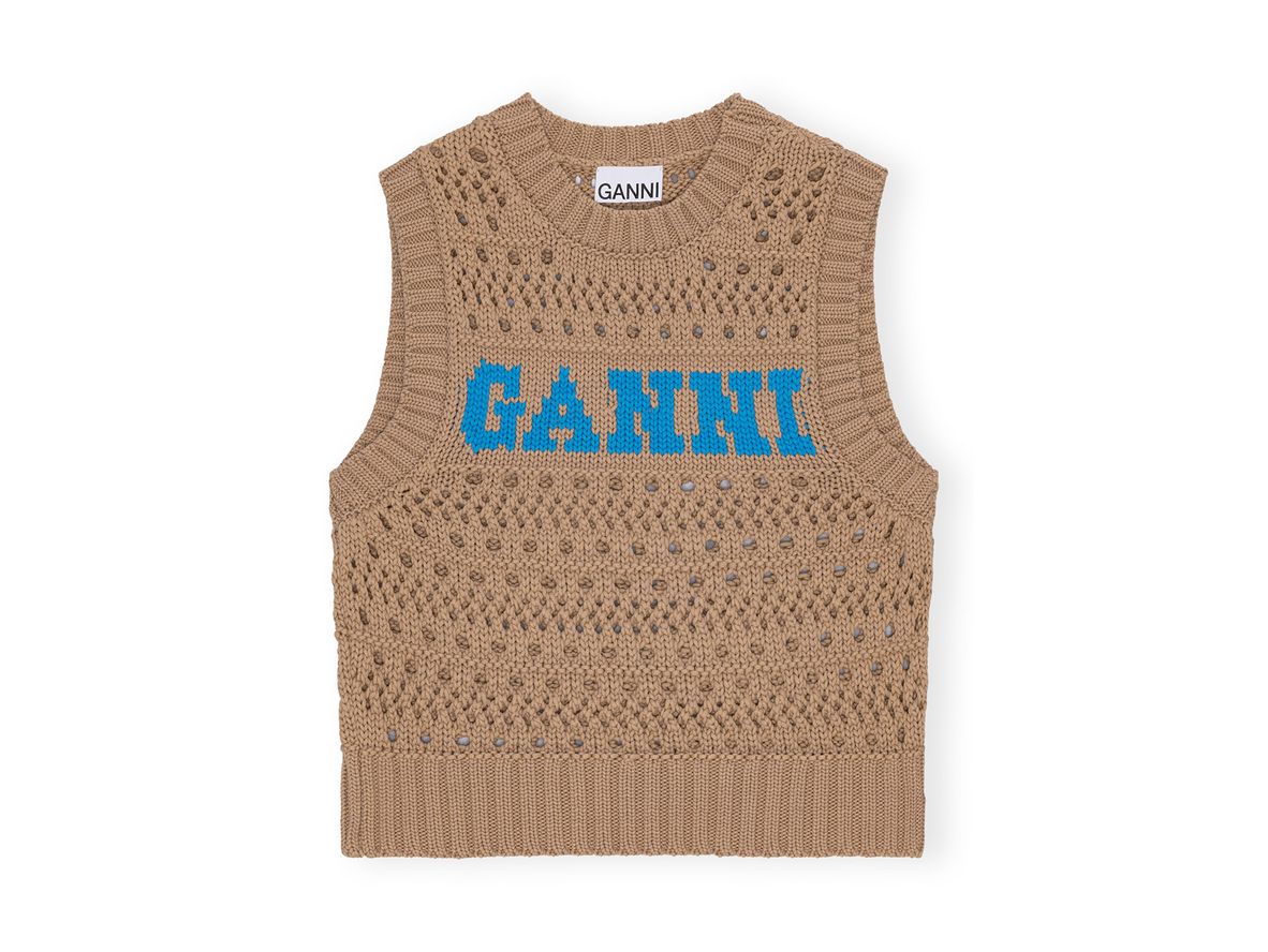 Produktfoto för Ganni - Cotton Rope Short Vest - Väst - Tiger's Eye - M