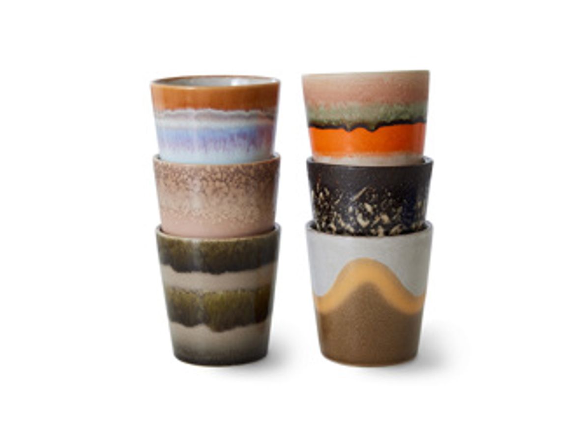 HKLiving - 70s Coffee Mugs (Set of 6) - Kopp - Elements - 7,5 x 7,5 x 8 cm