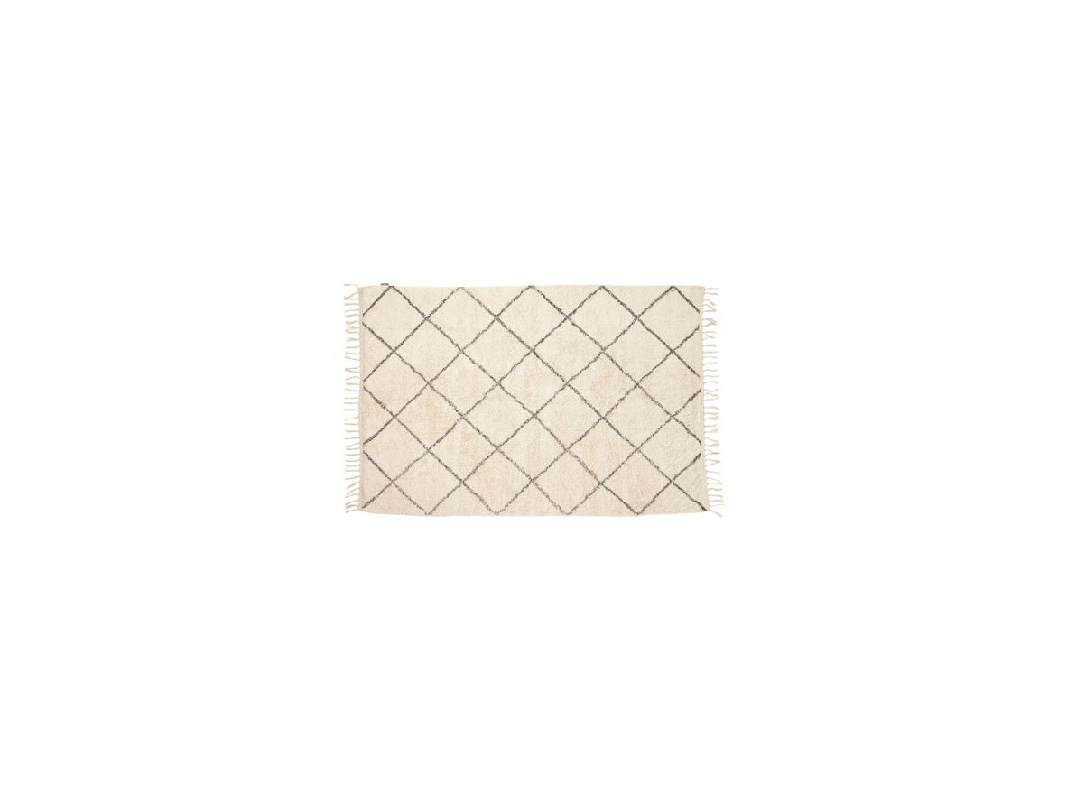 Hübsch - Cotton Rug w/ Fringes - Mattor - Small - White/Gray - 90 x 150 cm
