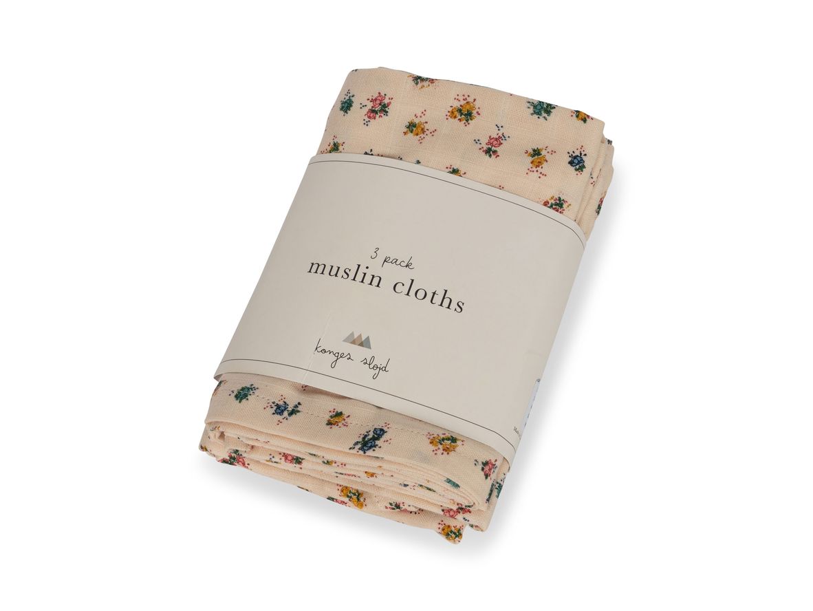 Produktfoto för Konges Sløjd - 3 Pack Muslin Cloth Gots -  - BLOOMIE BLUSH - one size