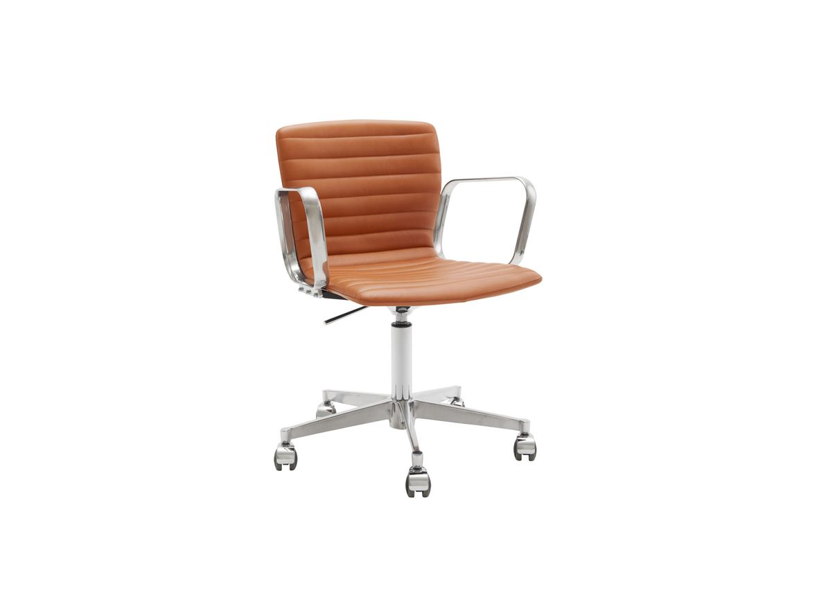 Produktfoto för Magnus Olesen - Butterfly Swivel w/armrest - Kontorsstol - Frame: Polished aluminum / Full upholstery: Hero 42528 cognac, channel stitching - L: 64 x W: 55 x H: 77-95 x SH: 44-58 cm