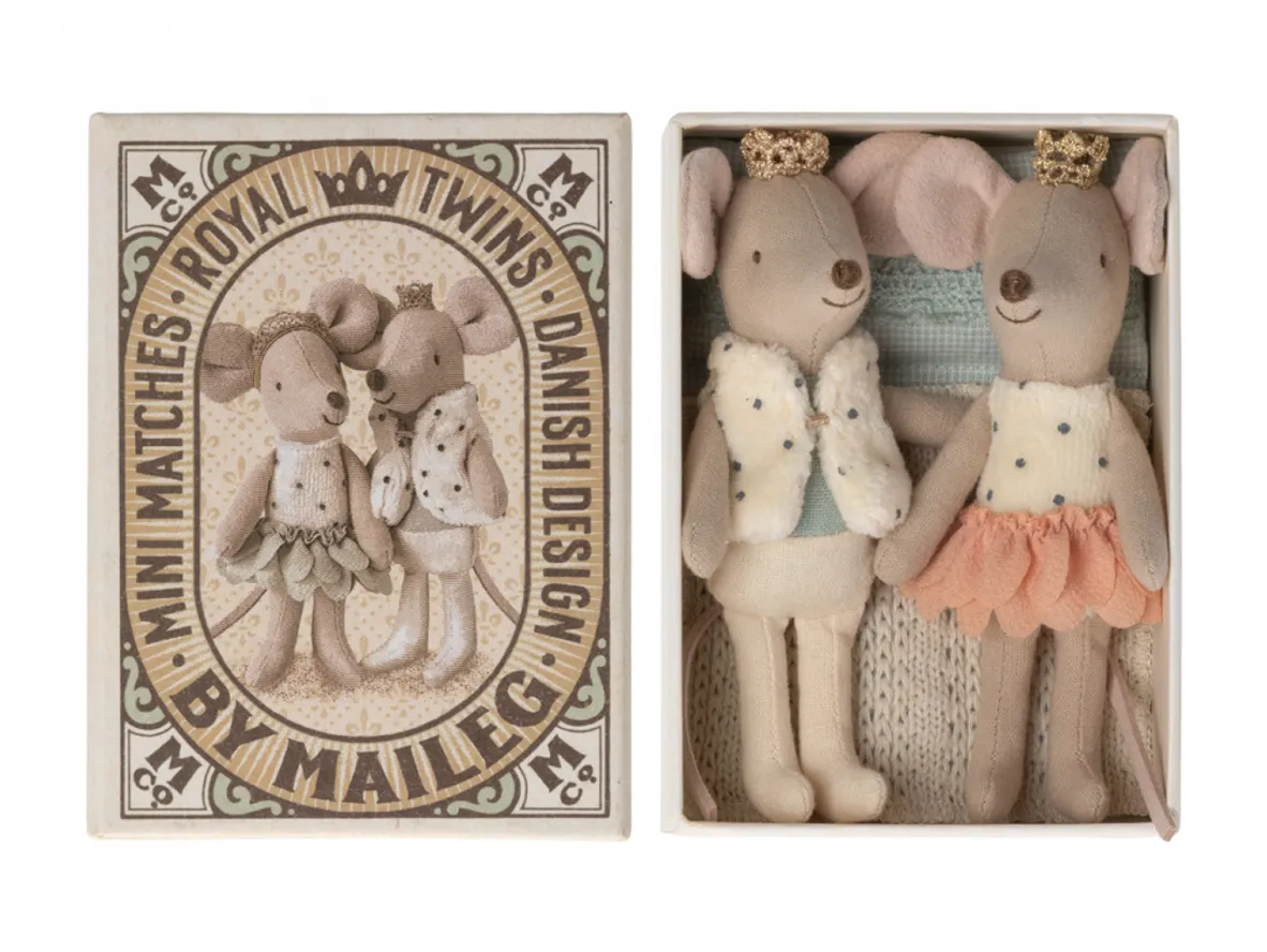 Maileg - Royal twins mice, Little sister and brother in box - Leksaker - Mouse - 11 cm