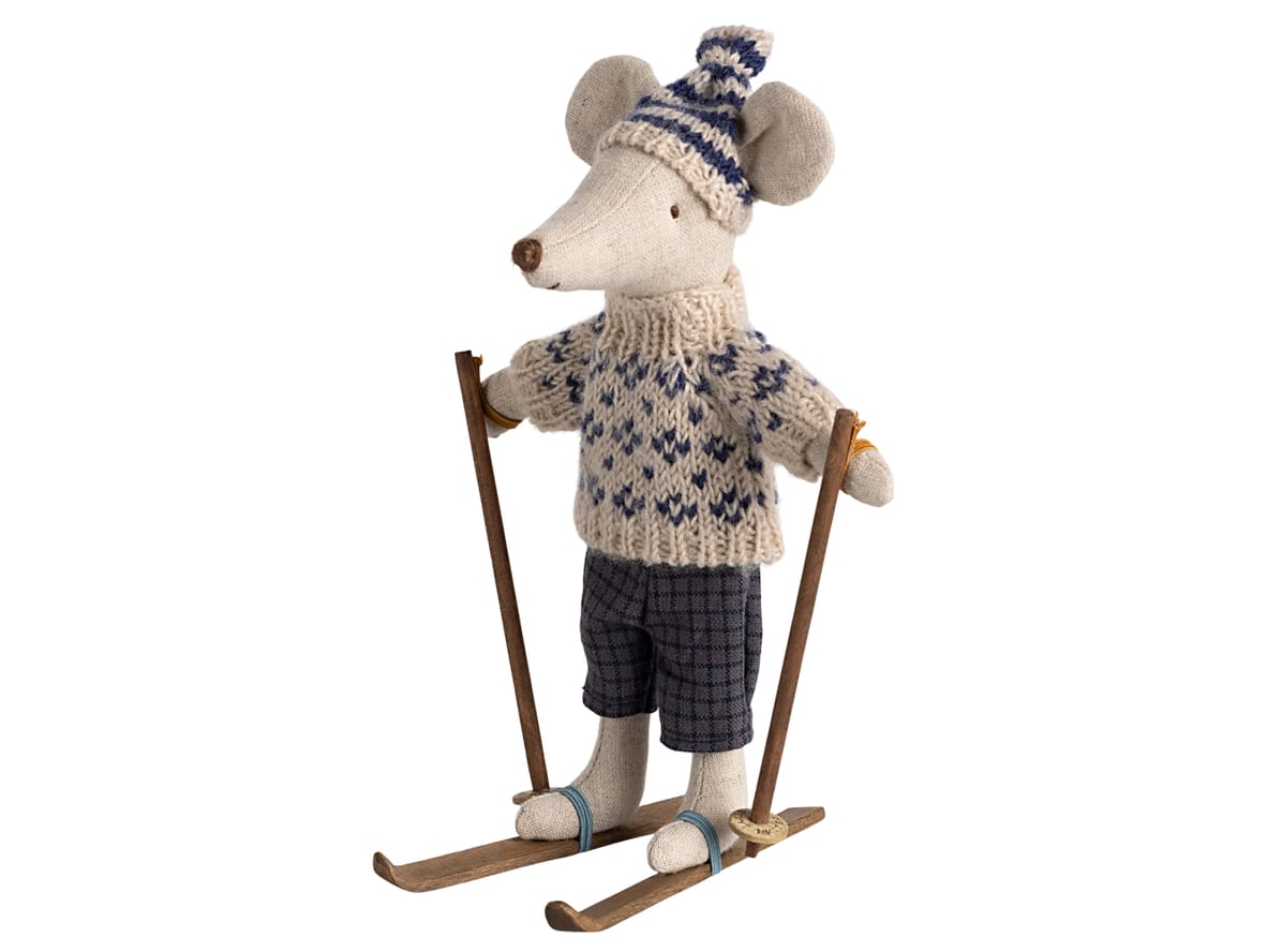 Produktfoto för Maileg - Winter mouse with ski set - Leksaker - Dad Blue - H15 cm