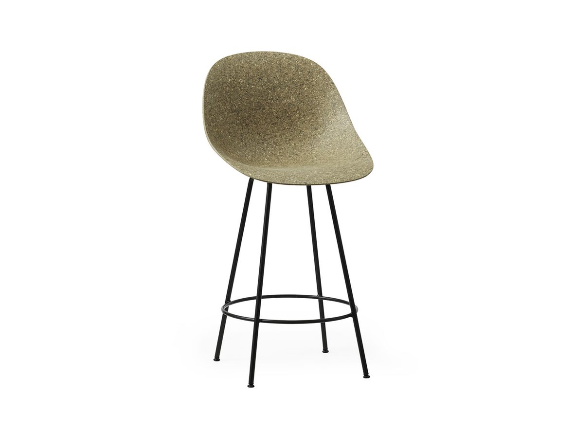 Image of Normann Copenhagen - Mat Bar Chair 65 cm Steel - Barstol - Seaweed / Black Steel - H101 x W51,6 x D55 x SH65 cm