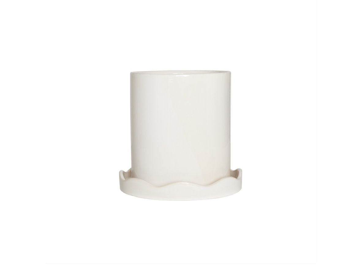 Produktfoto för OYOY LIVING - Nami Pot With Saucer  - Blomkruka - 101 White - H18 x L16,5 x W16,5 cm / H3 x L20 x W20 cm