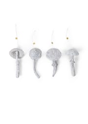 Mushroom Ornaments - Set of 4 - Faded White