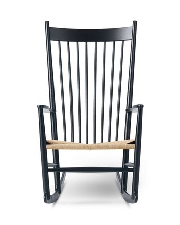 Fredericia Furniture - Keinutuoli - Wegner J16 Rocking Chair 16000 by Hans J. Wegner - Black Lacquered Oak / Natural Paper Cord