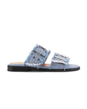 Ganni - Sandaler - Feminine Buckle Two Strap Sandal Charms Denim - Faded Denim