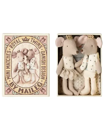 Maileg - Kinderboek - Royal Twin Mice, Little Sister And Brother In Matchbox - Twin mice