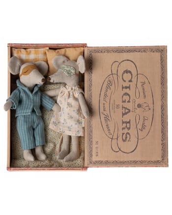 Maileg - Stuffed Animal - Mum And Dad Mice In Cigarbox - Blue