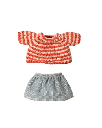 Maileg - Dukketilbehør - Knitted Sweater And Skirt - Big Sister Mouse - Big sister mouse