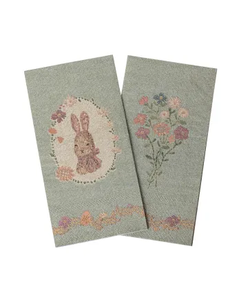 Maileg - Tovaglioli di carta - Easter napkin, Lapin de Pâques - Green / Rose