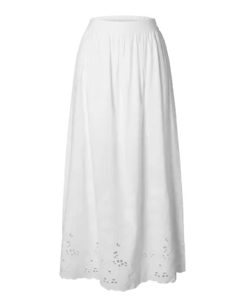 Selected Femme - Nederdel - SLFDahlia HW Ankle Broderi Skirt - Bright White