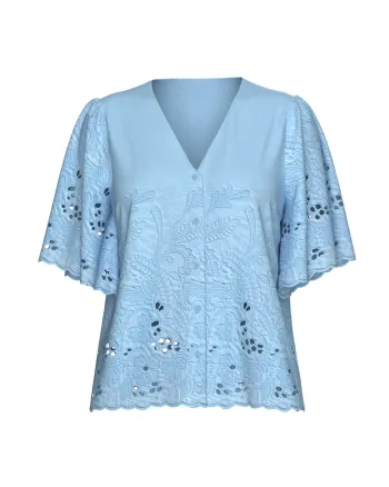 Selected Femme - Top - SLFDahlia SS Broderi Shirt NOOS - Cashmere Blue