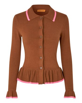 Stine Goya - Cardigan - Linear Ruffle Cardigan - Partridge Brown