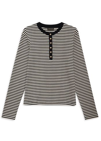 Anine Bing - Blouse - Alessia Long Sleeve Tee - Cream & Black Stripe