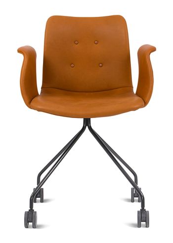 Bent Hansen - Sedia - Primum Chair - Hjulstel: Sort Pulverlakeret Stål / Cognac
