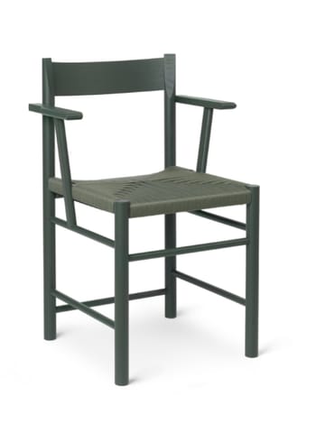 Brdr. Krüger - Spisebordsstol - F Spisebordsstol med armlæn - Ask Mørkegrønlakeret, Mørkegrøn Polyester Fletsæde