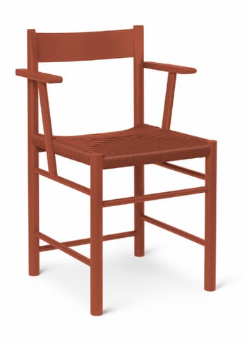 Brdr. Krüger - Chaise à manger - F Spisebordsstol med armlæn - Ask Rødlakeret, Rød Polyester Fletsæde