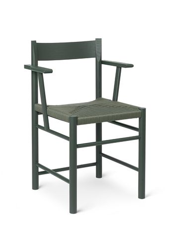 Brdr. Krüger - Stol - F-Chair m/ Armlæn - Ask Mørkegrønlakeret / Mørkegrøn Polyester Fletsæde