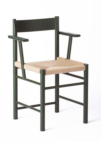 Brdr. Krüger - Krzesło - F-Chair w/ Armrest - Ash Dark Green Lacquered / Paper Braid