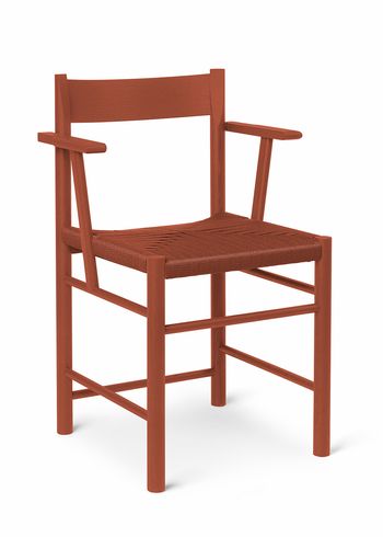Brdr. Krüger - Stol - F-Chair m/ Armlæn - Ask Rødlakeret / Rød Polyester Fletsæde